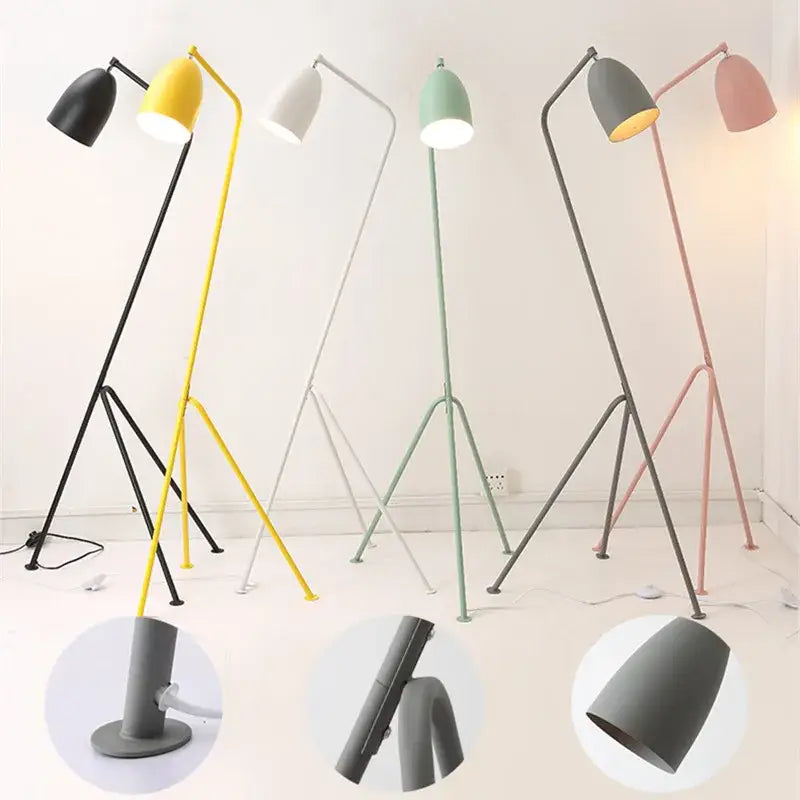 Modern retro nordic grasshopper floor lamp with adjustable arms and tripod base in multiple vibrant colors for living room decorbites grasshopper floor