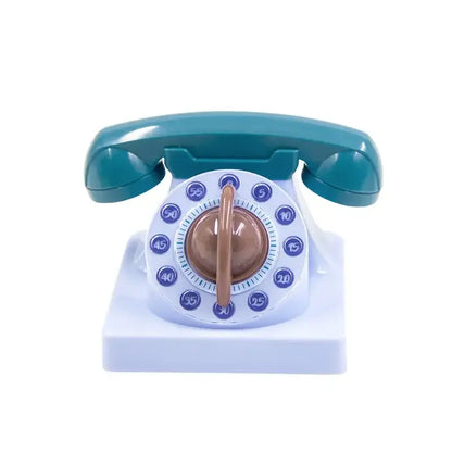 Teal plastic rotary telephone with white base blue dial retro pastel mechanical cute telephone kitchen timer 60 minute wind up