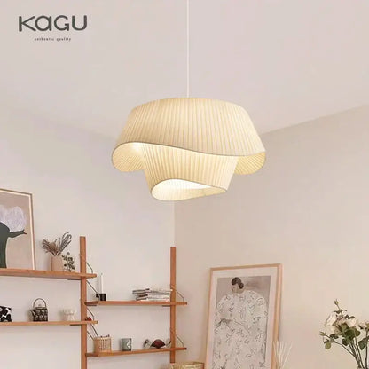 Retro pleated cream fabric chandelier bedroom pendant light featuring decorbites cream fabric and layered design