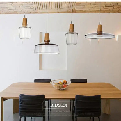 Retro smoked glass lampshade pendant light set of 3 with clear glass and wooden accents for dining decorbites glass lampshade