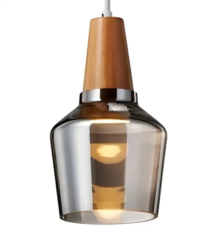 Modern pendant light with warm wood top, metallic band, and smoked glass lampshade decorbites glass lampshade pendant set of 3