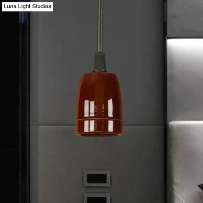 Decorbites™ retro style mini pendant light with black red ceramic shade and sleek metallic stem for ceiling use