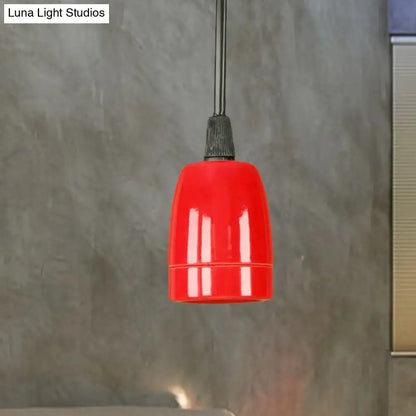 Decorbites™ retro style mini hanging pendant light with vibrant black red ceramic finish and adjustable cord ceiling fixture