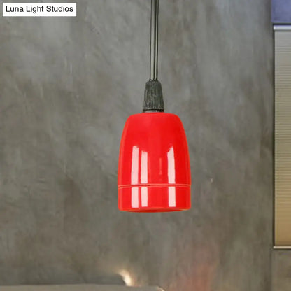 Decorbites™ retro style mini pendant light with vibrant red ceramic ceiling fixture and black red ceramic adjustable cord