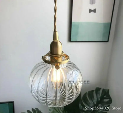 Clear ribbed glass pendant chandelier with brass glass pendant fixture and twisted cord for bedroom decorbites brass glass