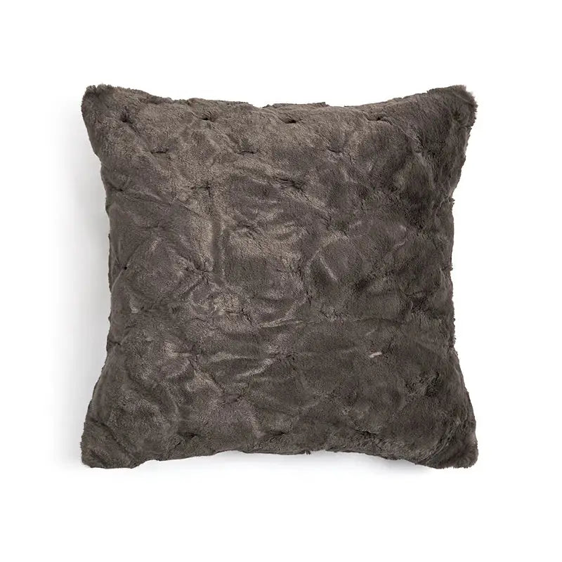 A plush dark gray faux fur throw pillow with quilted texture from decorbites american luxe retro cushion covers collection