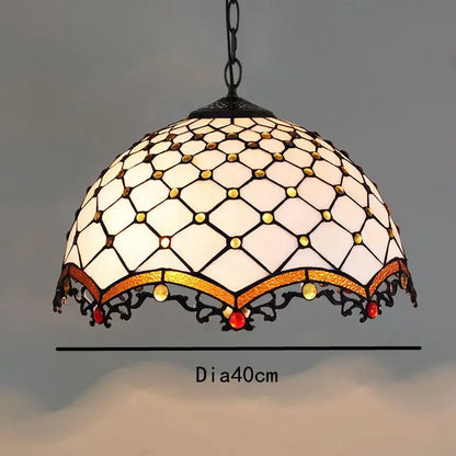 Decorbites colorful glass chandelier pendant with dome-shaped stained glass honeycomb shade in white amber tones