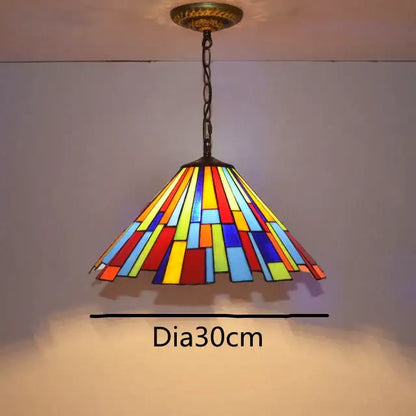 Retro tiffany style colorful glass chandelier pendant with vibrant geometric design and brass hardware for dining room decorbites colorful glass
