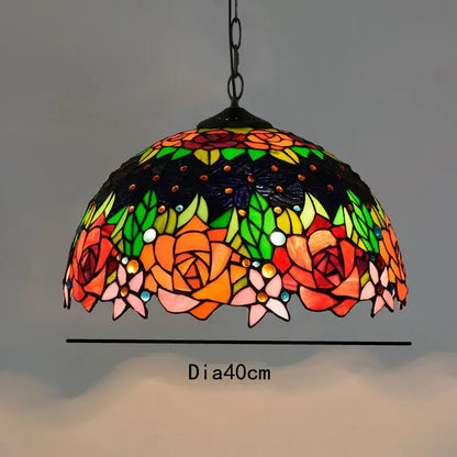 Retro tiffany style colorful glass chandelier with vibrant floral patterns and rhinestones for dining room decorbites colorful glass