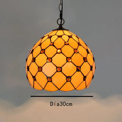 Retro tiffany style colorful glass chandelier pendant light with warm amber honeycomb glass and dark metal framing decorbites colorful glass