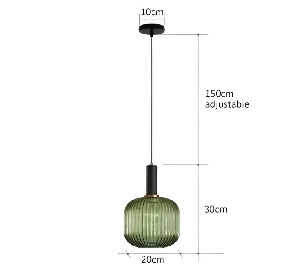 Green ribbed glass pendant light with black metal hardware from decorbites colorful glass pendant collection for dining room lighting