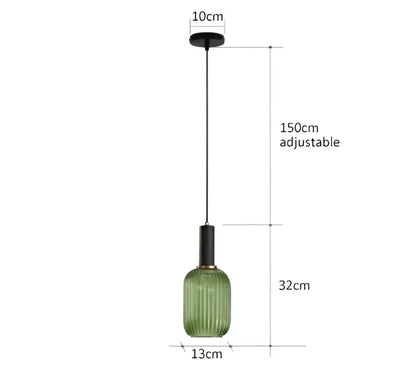 Green ribbed glass pendant lights with black metal hardware for dining room decorbites colorful glass pendant lighting