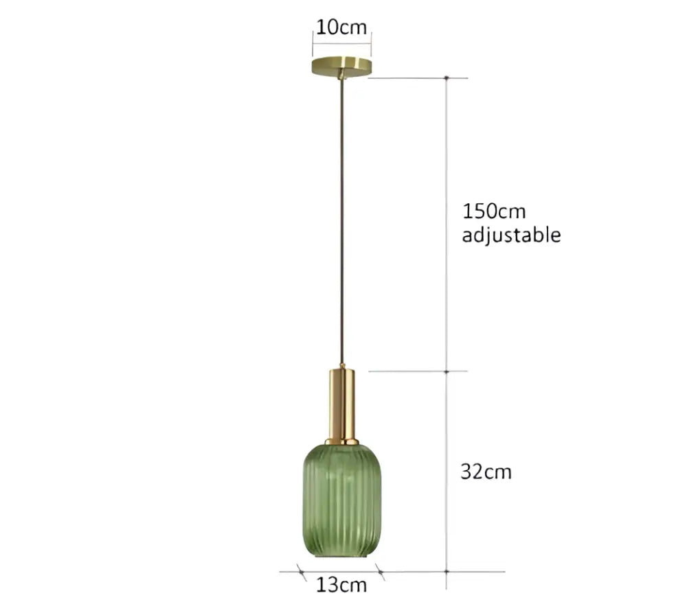 Green ribbed glass pendant light with brass finish and adjustable chain for dining room decorbites colorful glass pendant lights