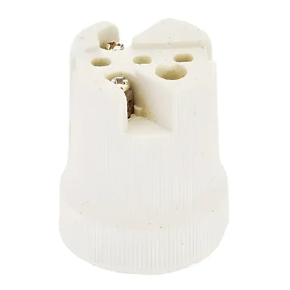 Ribbed beige decorbites ceramic e27 socket lamp holder showing white ceramic e26 socket with metal contact points