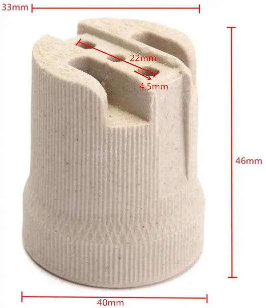 Beige ceramic e27 lamp holder with ribbed texture and three-pronged top for living room lighting decorbites creamic e27 socket