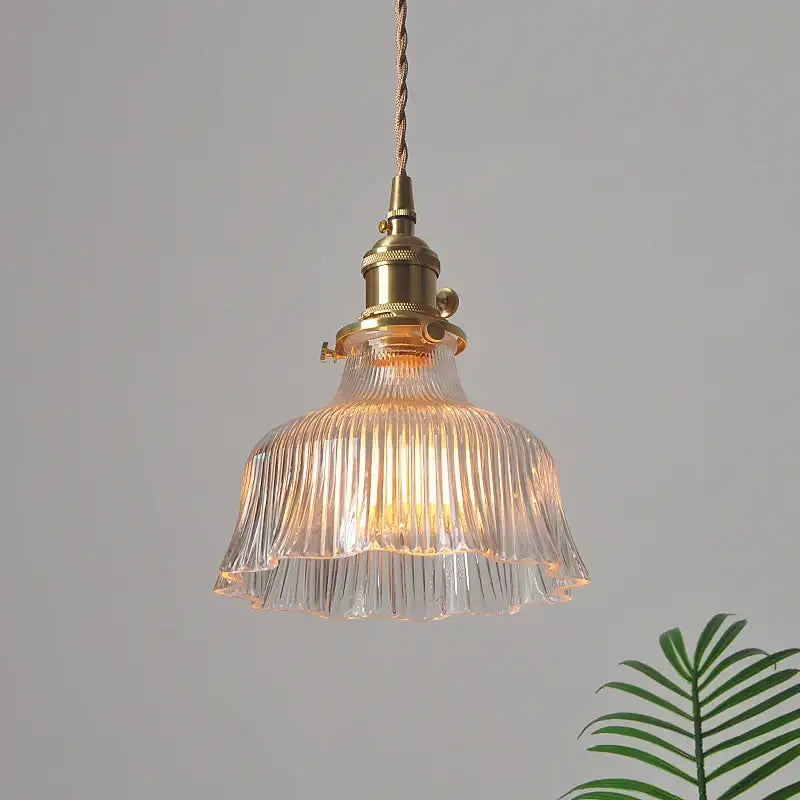 Vintage-style pendant light with ribbed clear glass led shade and brass hardware for dining room decorbites clear glass