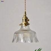 Clear glass led ribbed pendant light with brass fixture and twisted cord for dining room decorbites clear glass design