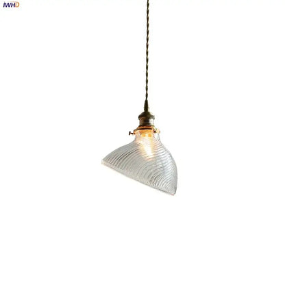 Ribbed clear glass led pendant light with conical shade and brass-toned hardware for dining room decorbites clear glass