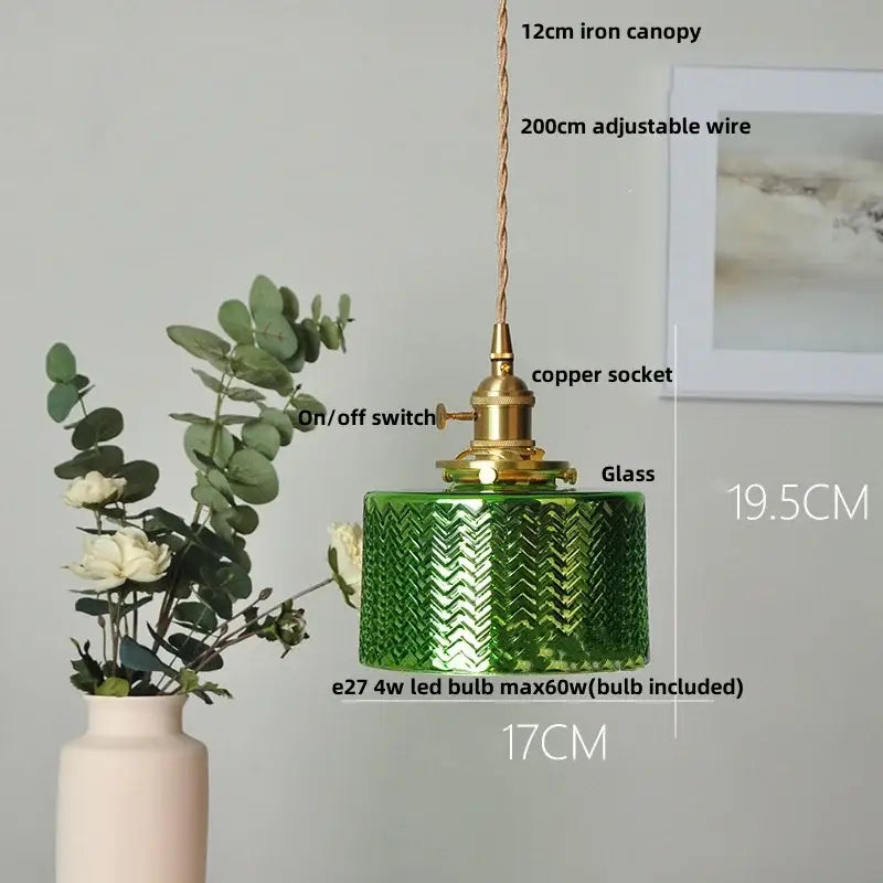 Green glass pendant light with textured herringbone pattern and brass hardware for dining room decorbites clear glass led