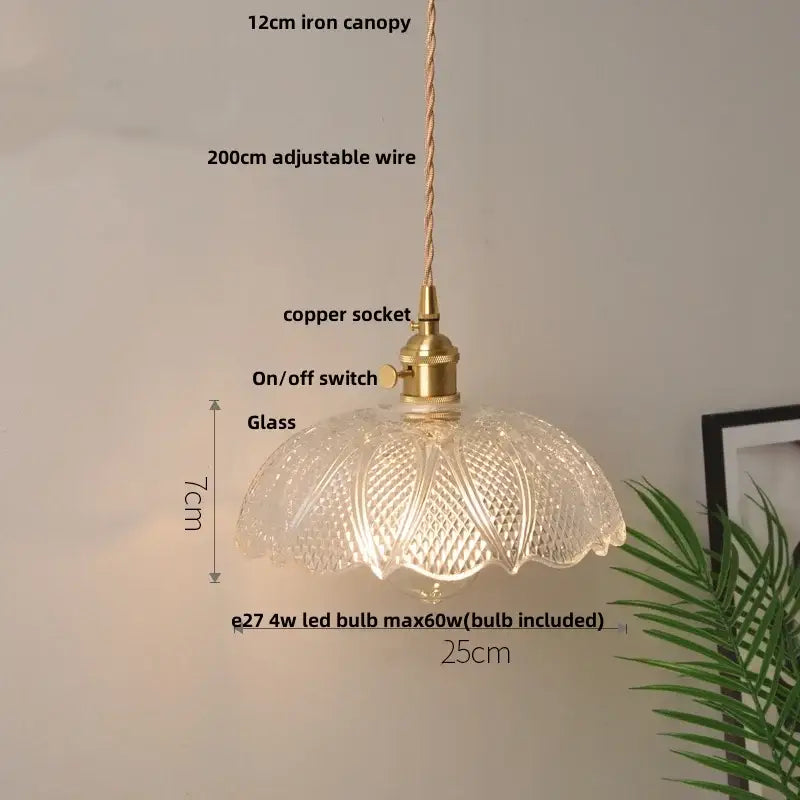 Ribbed clear glass led pendant light with brass-finished copper socket and adjustable wire suspension for dining room decorbites clear glass