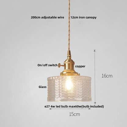 Vintage-style clear glass led pendant light with ribbed shade and brass copper finish for dining room decorbites clear glass