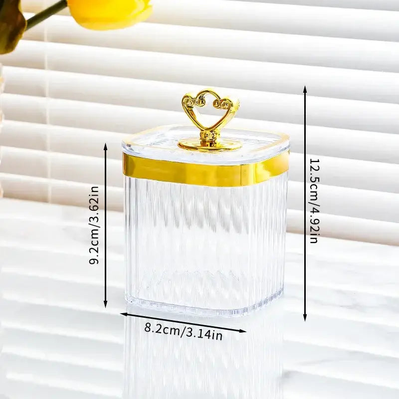 Clear glass rectangular acrylic seasoning jar with gold-trimmed lid and ornate heart handle for decorbites seasoning jar set