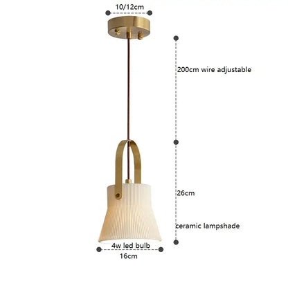 Brass-finished pendant light with cream ribbed ceramic led pendant lampshade and adjustable 200cm wire by decorbites ceramic led