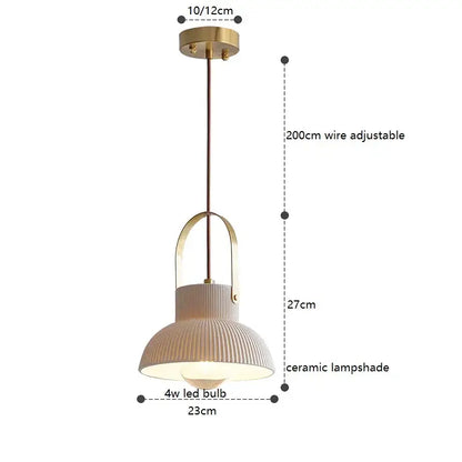 A ribbed cream ceramic led pendant light with brass hardware for modern kitchen decorbites ceramic led pendant lighting