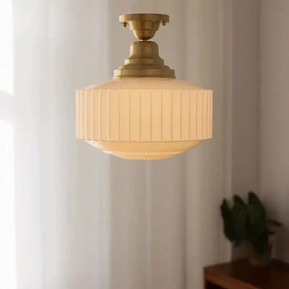 Vintage-style brass glass pendant light with cream ribbed shade ideal for dining room decorbites brass glass pendant
