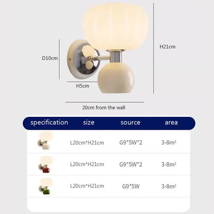 Cream breeze pumpkin wall lamps featuring a cream-colored glossy glass globe with a chrome mounting bracket for bedroom decorbites cream breeze