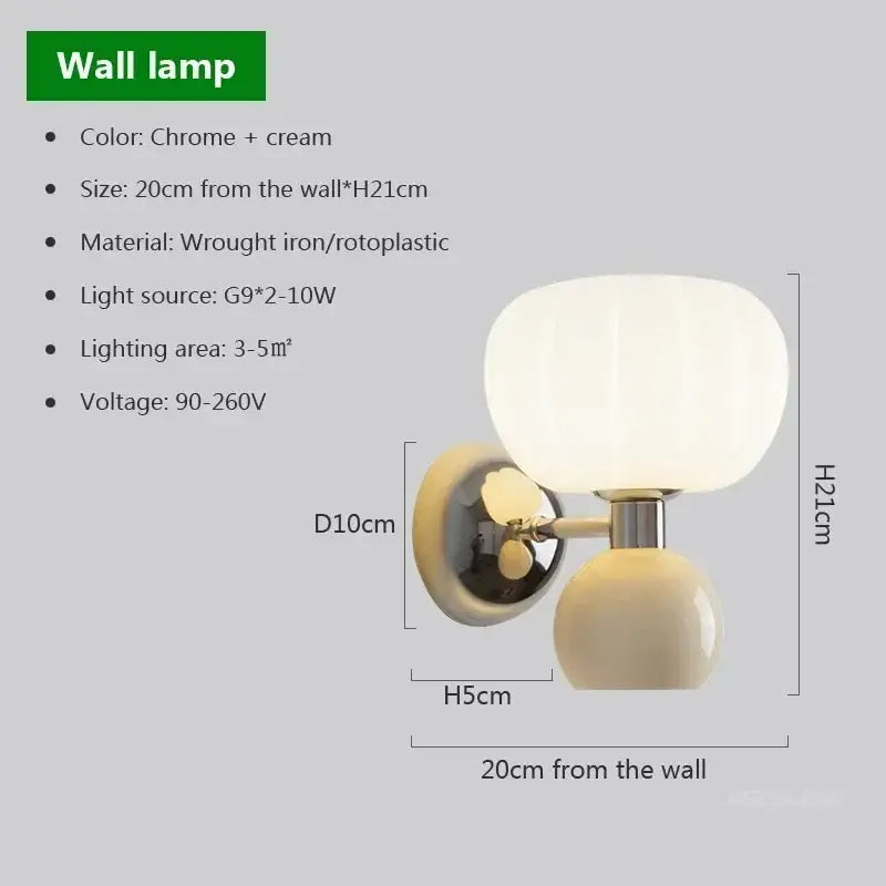 Cream breeze pumpkin wall lamps with chrome and wrought iron mount and ribbed frosted glass shade for bedroom decorbites cream breeze