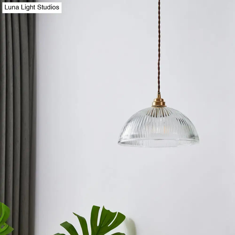 Decorbites™ ribbed glass pendant light with clear dome shade and brass hardware for dining room lighting