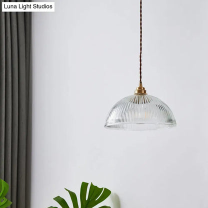 Decorbites™ ribbed glass pendant light with clear dome shade and brass hardware for dining room lighting