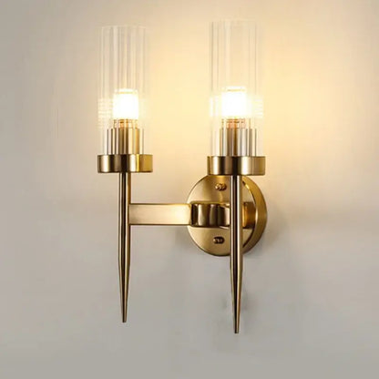 Gold led wall ribbed glass wall lights with slender metallic arms for bedroom decorbites gold led lighting