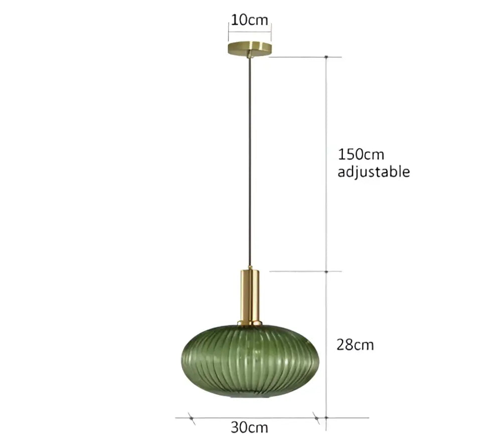Green ribbed glass pendant light with brass hardware ideal for amber green and grey dining room glass pendant light decor