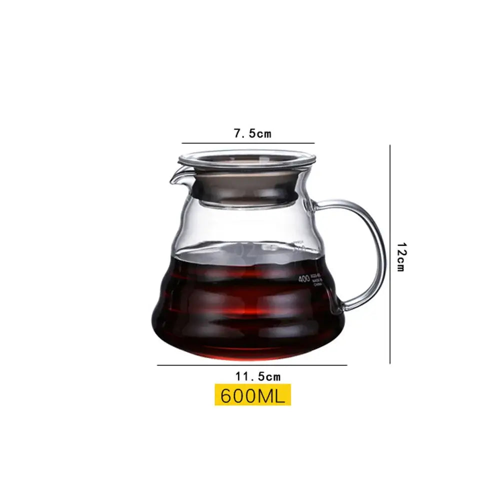 Clear glass ribbed coffee maker pot with stainless steel lid and handle 600ml for precise coffee brewing