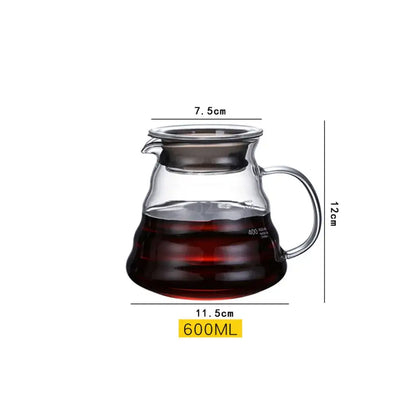 Clear glass ribbed coffee maker pot with stainless steel lid and handle 600ml for precise coffee brewing
