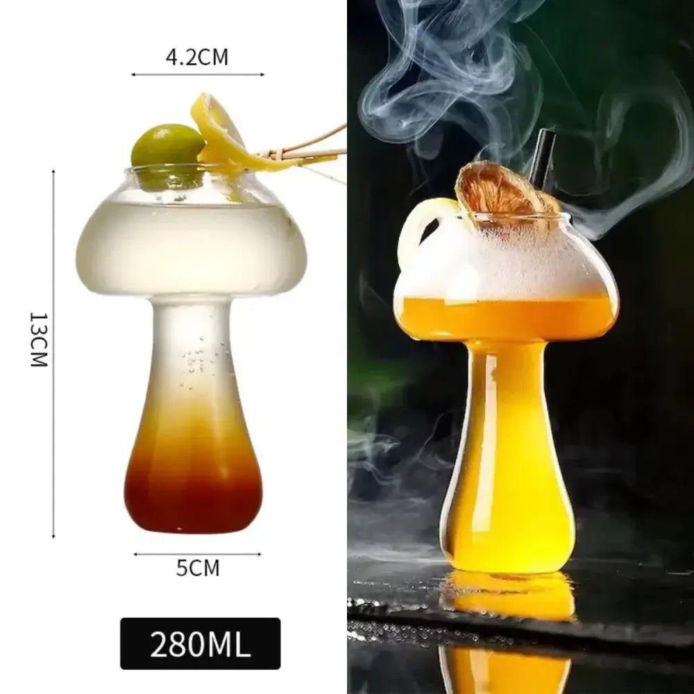 Clear glass mushroom-shaped glass mug with amber gradient 280ml capacity from decorbites heart love glass mugs collection