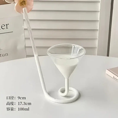 White glass martini cocktail set with curved straw and base from decorbites heart love glass mugs for couple use