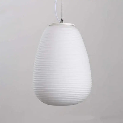 White ribbed paper glass cocoon pendant light with smooth teardrop-shaped glass shade for kitchen decorbites pendant light