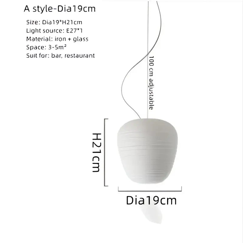White textured apple-shaped decorbites glass cocoon pendant light with ribbed off-white paper glass for kitchen decor
