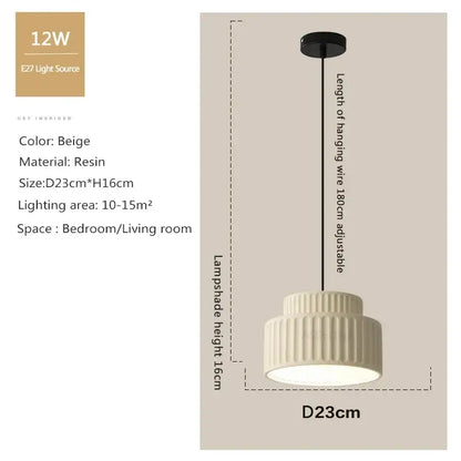 Beige ribbed tiered cream resin led pendant light with adjustable hanging wire for dining room decorbites cream resin