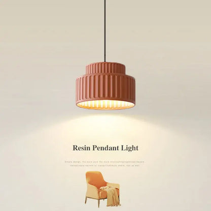 Terracotta ribbed tiered pendant light with warm glow made of decorbites cream resin led for dining room decor