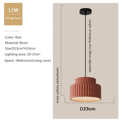 Red resin pendant light with tiered ribbed design and adjustable hanging wire for dining room decorbites cream resin led