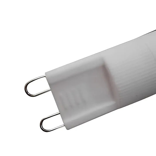 White decorbites g9 led bulb with ribbed texture and metallic contacts for warm white living space lighting