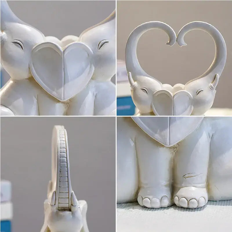 White ceramic elephant couple resin candlestick with heart shaped trunk and closed eyes for living room decorbites decor