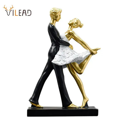 Gold and black resin dancing couple sculpture on black base perfect as decorbites dancing couple living room figurine