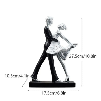 Silver and black resin decorbites dancing couple sculpture on rectangular base for living room decorbites dancing couple