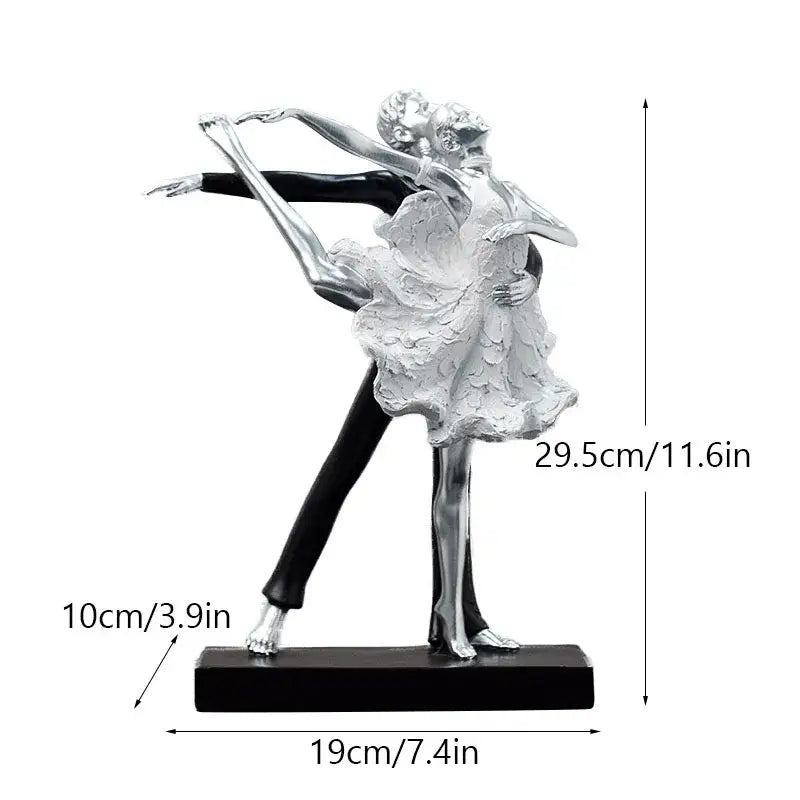 Silver and black decorbites dancing couple sculpture on black base elegant living room decorbites dancing couple
