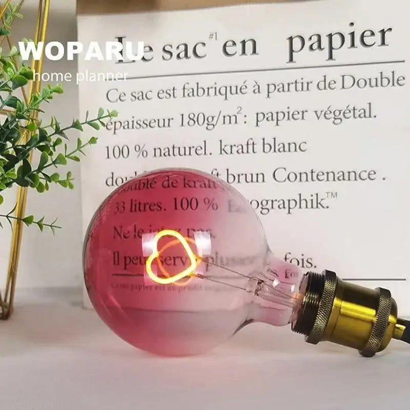Romantic gradient pink led filament heart light bulb with brass base glowing pink led filament for bedroom decorbites gradient pink